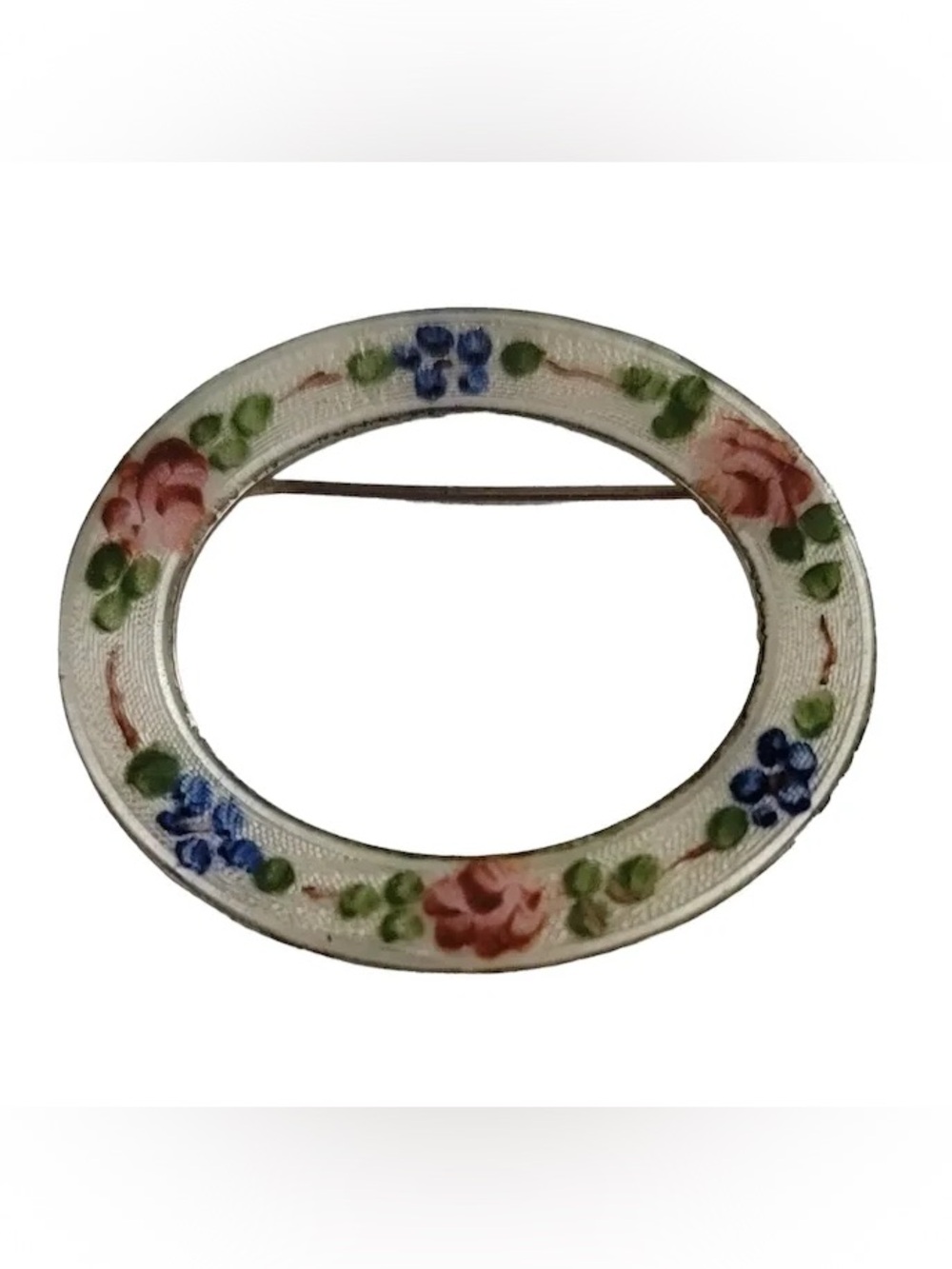 La Mode Sterling Floral Enamel Oval Brooch